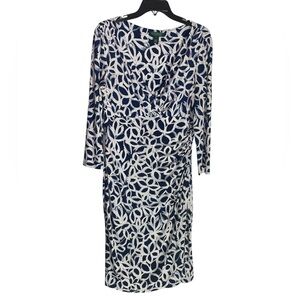 Lauren Ralph Lauren Navy and White Long Sleeve Dress sz 12